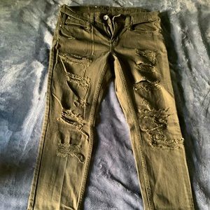 Ninth Hall Destroyed Olive Denim-Skinny Tapered Fit